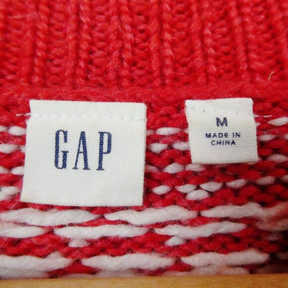 Gap Fair Isle Mock Neck Pullover Sweater Sz M Red Ivory Heavyweight Knit - Picture 3 of 9